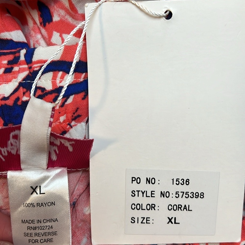 Hester & Orchard Wide Leg Pants Women's XL Coral Navy Blue New Tropical Vacation - Picture 4 of 5